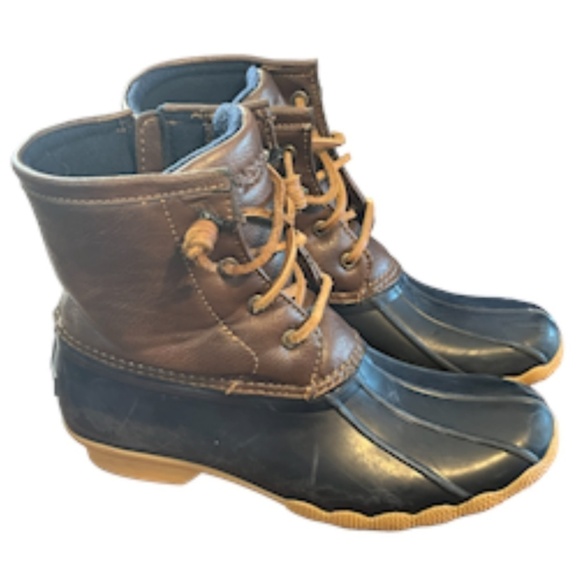 Sperry Boots 4 Saltwater Brown Leather Rubber Heeled Snow Ski Preppy Classic - Picture 1 of 13